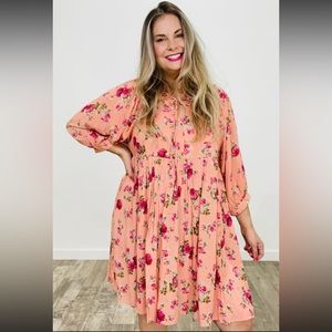 🦋NWT Easel Boutique Peach Balloon Sleeve Boho Dress